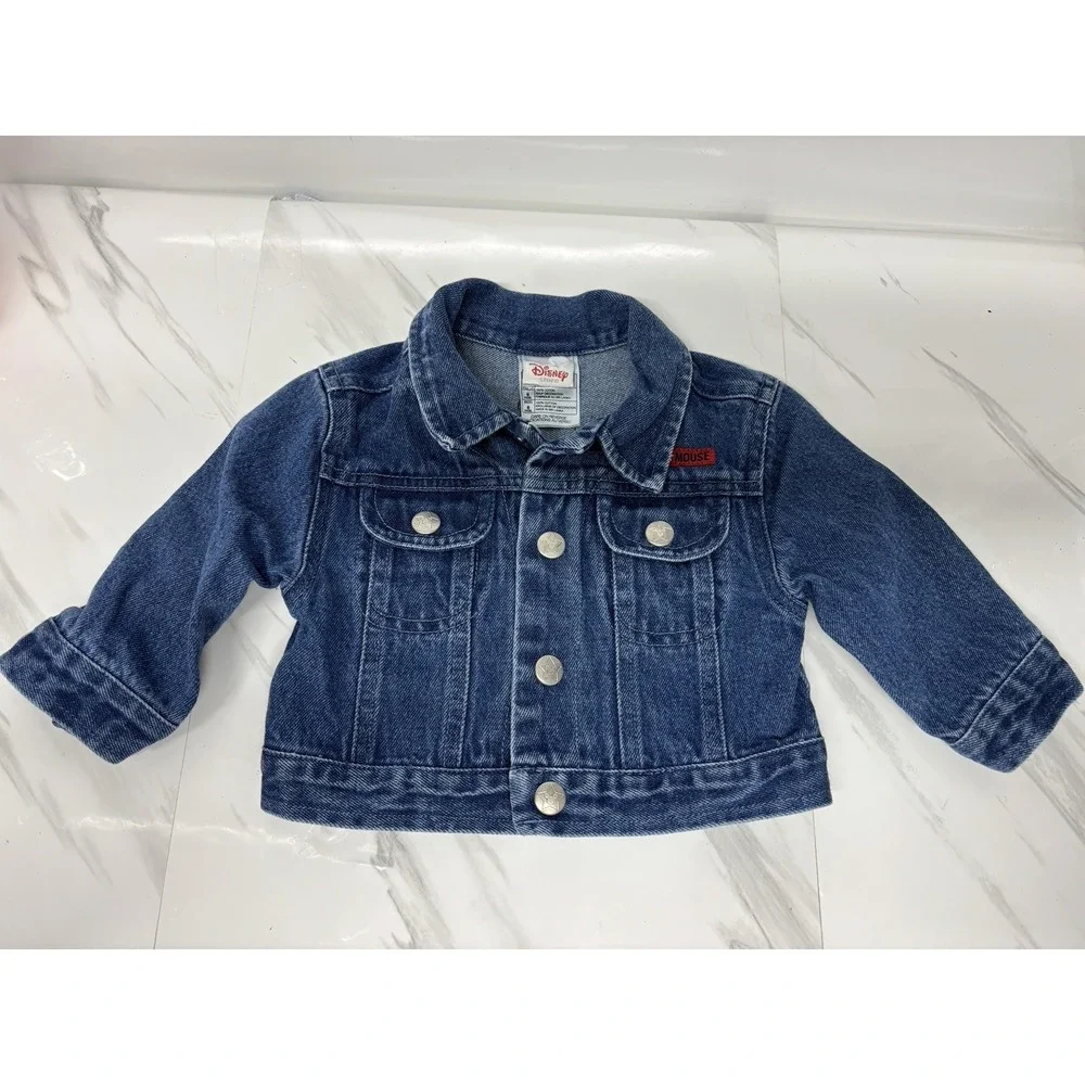Disney Store Blue Denim Jacket Mickey Mouse Pluto American Flag Toddler 6 Months